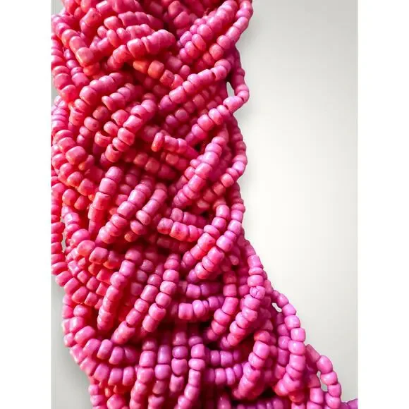 Vintage Salmon Pink Seed Bead Braided Multi Strand Chunky Statement Necklace 18" - Picture 7 of 7